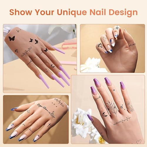 Practice Hand for Acrylic Nails: Realistic Silicone Nail Hand Practice with Tattoo Stickers - Flexible Fake Hand Mannequin Nail Hand Kit for Beginners thumbnail 7