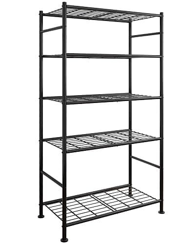 Sakugi Storage Shelves - 5 Tier Shelf Organizer, Heavy Duty Garage Shelving Unit with Leveling Feet, Stable Metal Shelves Organizer for Pantry, Kitchen and Closet, 33.0" W x 12.6" D x 72.0" H, Black - Image 1