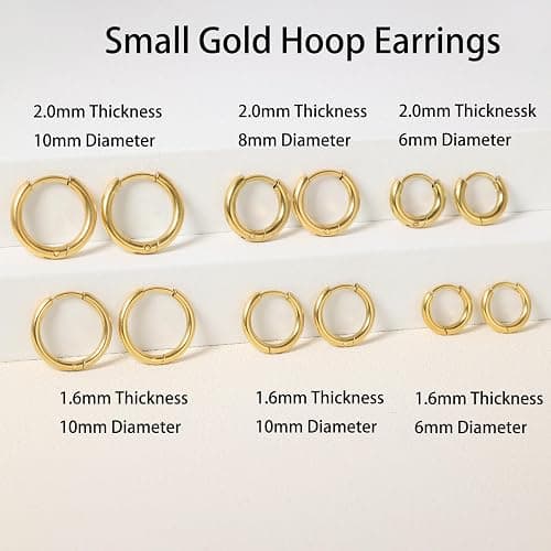 Sweetkiki 6 Pairs Leightweight Small Gold Hoop Earrings Sets, Hypoallergenic Huggie Earrings in 14K Real Gold Plated, Tiny | Cartilage Hoop Earring | Helix Earrings | for Women Men 24/7 - 14K Gold - 6/8/10mm(6 Pairs) thumbnail 5