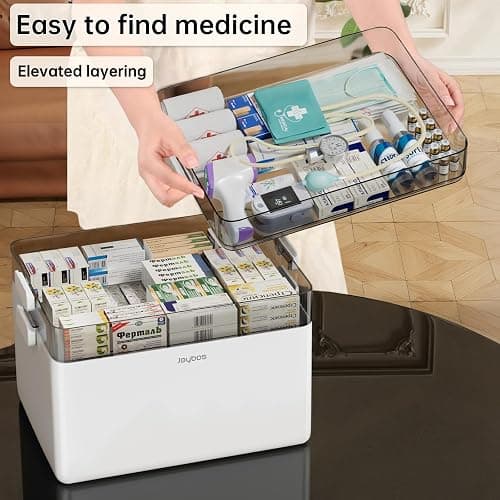 CTIME 3-Tier Medicine Organizer - Portable Medicine Cabinet with Leather Handle, Empty First Aid Kit for Home - 1 Pcs Medicine Storage Box thumbnail 6