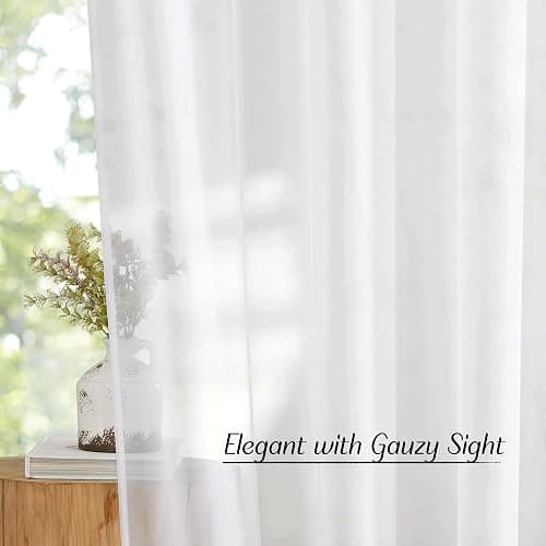 NICETOWN White Sheer Curtains 84 inches Long with Eyelet, Sheers Window Curtains 2 Panels Privacy Light Filtering Voile Grommet Top Drapes for Living Room/Hotel Rideaux (2 Pcs, 54 Wide, White) thumbnail 4