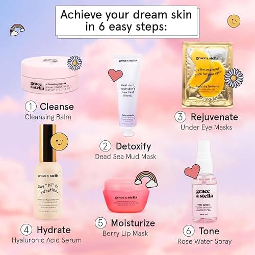grace & stella Award Winning Skin Care Set - Gift Set for Women | Travel Size Toiletries with Eye Masks, Hyaluronic Acid Serum, Lip Balm & More, Gift Baskets for Women, Vegan Self Care thumbnail 9