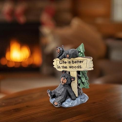 Black Bears with “Life Is Better in the Woods” Sign Figurine – Resin Woodland Wildlife Sculpture with Pine Tree and Rock Base, Rustic Cabin & Lodge Tabletop Decor, Nature-Inspired Gift for Bear Lovers thumbnail 8