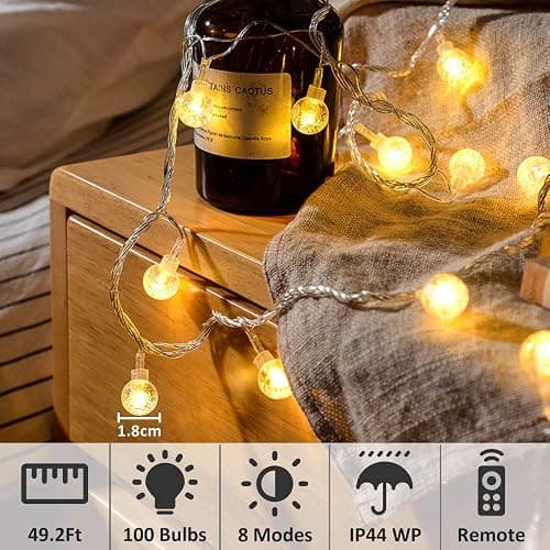 Zorela Globe Fairy Lights, 15M/49ft 100 LED Globe String Lights with Remote - USB or Battery Powered - 8 Modes - Outdoor Indoor String Fairy Lights for Christmas, Balcony, Gazebo, Garden, Camping thumbnail 2