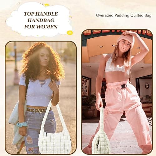 Quilted Puffer Tote Bag Puffy Crossbody Shoulder Bag with Zipper, Nylon Hobo Handbag Travel Carryall Bags for Women Girls thumbnail 5