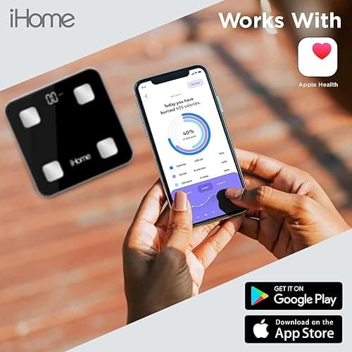 iHome Digital Bluetooth Smart Scale for Body Weight, Weight Scale, Including BMI, Body Fat, Muscle Mass, Batteries Included (Black Smart Bluetooth) thumbnail 2