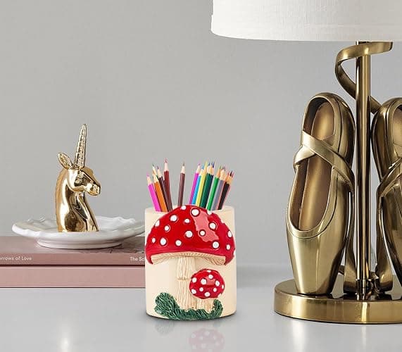 dgudgu Mushroom Resin Pencil Holder & Pen Organizer - Cute Desk Pencil Holders With Multiple Compartments thumbnail 5
