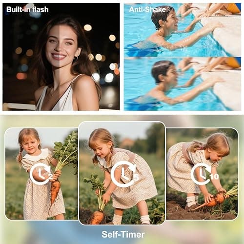 4K Digital Camera for Photography Autofocus, 50MP Vlogging Camera Kids with 2.8'' 180° Flip Screen 18X Zoom 32G Card Compact Point Shoot Cameras Anti Shake Flash Video Photo Batteries Girls Boys Pink thumbnail 5