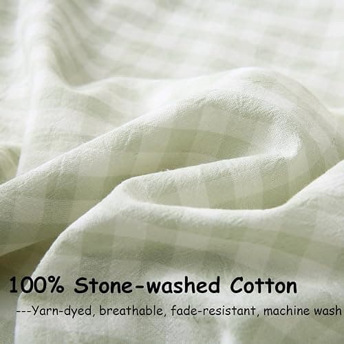 K MASANIJI 2 Pack Pile Green White Plaid Ruffle Gingham Throw Pillow Covers, 100% Washed Cotton Checkered Farmhouse Decorative Pillow Shams for Bed/Sofa - 18‘’x18'' thumbnail 7