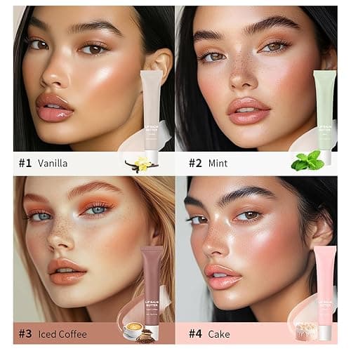 4 Flavors Lip Glossy Butter Balm Lip Tint Hydrating Lip Gloss, Soothes & Softens Dry Lips High Shine Nude Color Nourishing Lip Care Finish (4 Color, 0.5 Oz) thumbnail 2