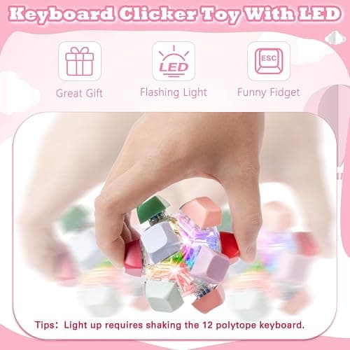 FunisFun Keyboard Fidget Toy, Clicker Keychain with LED Light for Adults | 12 Polytope Sensory Keyboard Buttons, Stress Relief Toy for Adults, Office Desk Gadget, Focus Helper, Portable Fidget Gift thumbnail 4