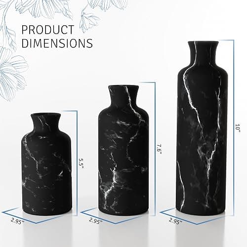 Creative Scents Black Marble Look 3pc Vase Set – Boho Vases for Decor, Modern Vases for Holding Pampas Grass, Dried/Fresh Flowers, Vases for Living Room - Kitchen, Bedroom, Office, Shelf Decor thumbnail 3