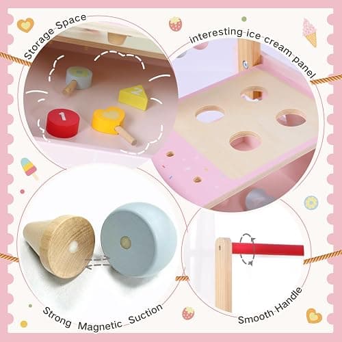 labebe Wooden Baby Walker, Push Activity Walker for Kids 12M+, Multifunctional Ice Cream Cart Activity, Adjustable Speed Learning Walking with Wheels, Birthday Gift for Girls Boys Ages 1-3 (Pink) thumbnail 7