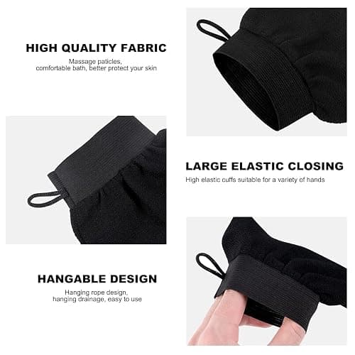 URAQT Exfoliating Gloves, 3 Pack Body Scrub Glove Bath SPA Exfoliating Mitts, Dual-Sided Deep Clean Exfoliation Scrubbing Mitt, Dead Skin Remover Glove Deep Body Scrubber（Black） thumbnail 4