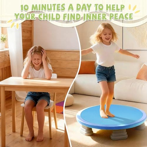Kids Universal Trampoline Bounce Board for Boys and Girls Aged 3-12 Round Bounce Trampoline with Non-Slip Base，Kids Sensory Balance Training Equipment thumbnail 6