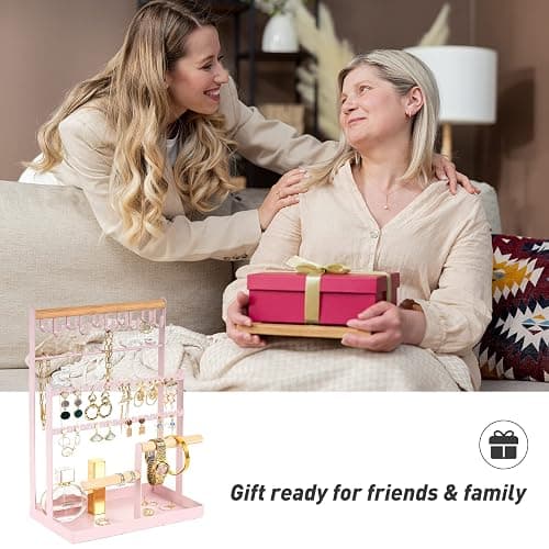ProCase Jewelry Organizer Stand Necklace Organizer Earring Holder, 6 Tier Jewelry Stand Necklace Holder with 15 Hooks, Jewelry Tower Display Rack Storage Tree for Bracelets Earrings Rings -Pink thumbnail 8