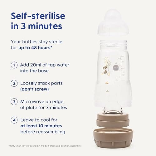 MAM Easy Start Anti-Colic Baby Bottles | 3 Pack (3 x 160ml) | Self-Sterilising Baby Milk Bottle | Slow Flow MAM Teats Size 1 | Newborn Essentials | Green Tea (Various Designs) thumbnail 4