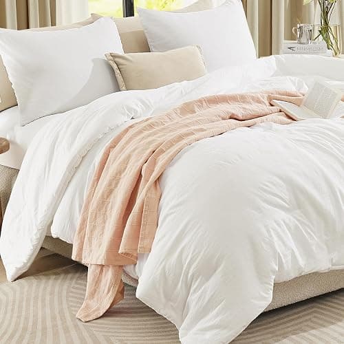 WRENSONGE Queen Comforter Set - 3 Pieces Prewashed White Comforter Soft Lightweight Bedding for All Seasons, Fluffy Down Alternative Comforter Queen Size with 2 Pillow Shams thumbnail 2