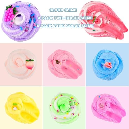 Cloud Slime Kit 9 Pack, with Peach Watermelon Pineapple Cake Slime Charms, DIY Slime Supplies for Girls and Boys, Stress Relief Toy for Kids Education, Party Favor, Gift and Birthday - 9pack thumbnail 3