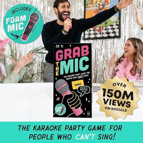 Lucky Egg Official Grab The Mic – Family Karaoke Board Game w/Foam Mic, 8+ Ages, 2-10 Players - Games for Bad Singers w/ 250 Lyrics (125 Cards) (Second Edition) thumbnail 2