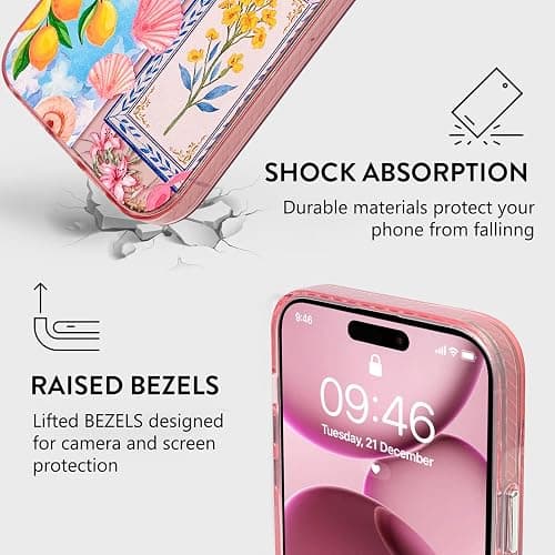 Jefonha Compatible with iPhone 17 Case Cute Aesthetic for Women Girls, Classic Retro Italian Lemon Flowers Vintage Collage Phone Case, Shockproof Protective Cover thumbnail 2