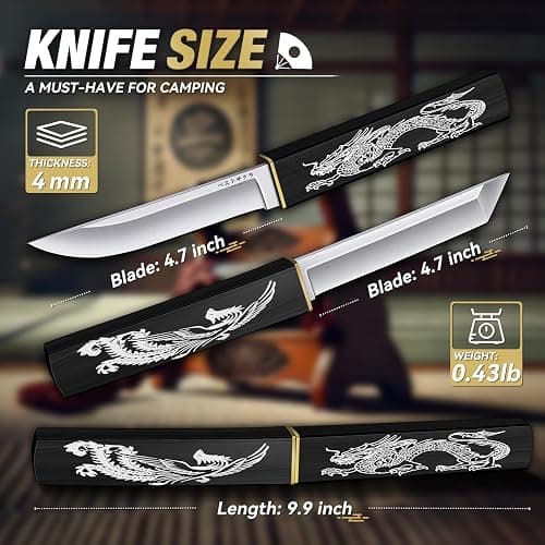 Purple Dragon Tanto Fixed Blade Knife,Outdoor Bushcraft and Survival Knife,Full Tang Outdoor Knives 2 in 1,Ideal for Camping,Hiking-Outdoor Knives Christmas Gift for Men and Women thumbnail 5