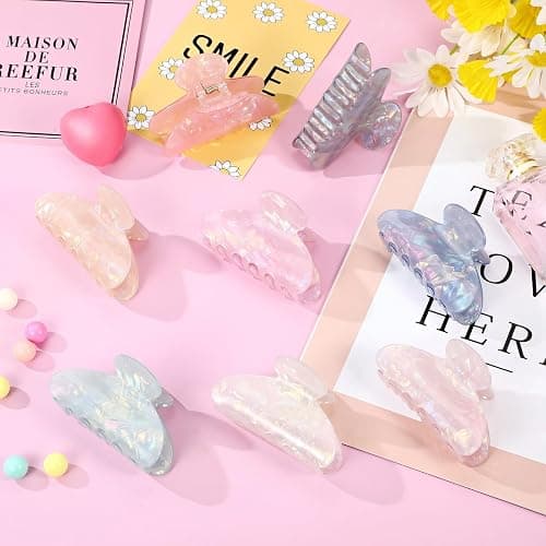 Yuxung 16 Pcs Large Acrylic Hair Claw Clips Bulk for Women Christmas Birthday Gift Fashion French Style Cute Hair Accessories Non-slip Hold Claw Clip for Thick Thin (3.19 Inch,Mermaid Princess Color) thumbnail 4