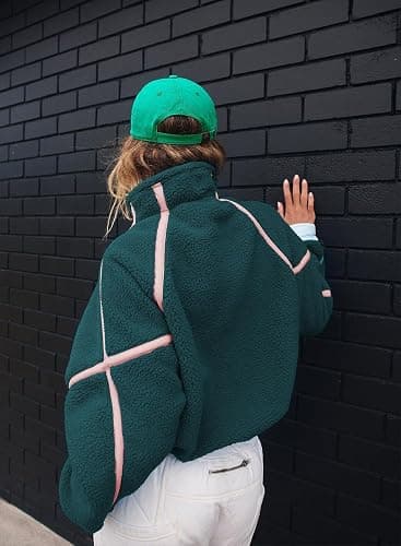 Fhniepan Women's Oversized Fleece Sweatshirt Long Sleeve Half Zip Sherpa Y2k Fleece Pullover Top With Pockets thumbnail 3