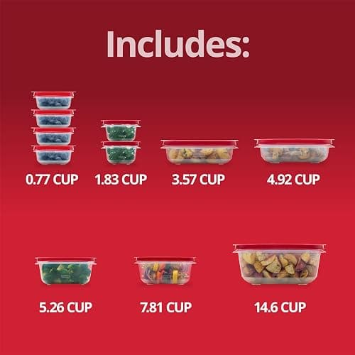 Rubbermaid EasyStore Rectangle and Square Containers, 22-Piece Set, Food Storage Containers, Food Storage Containers with Lids thumbnail 6