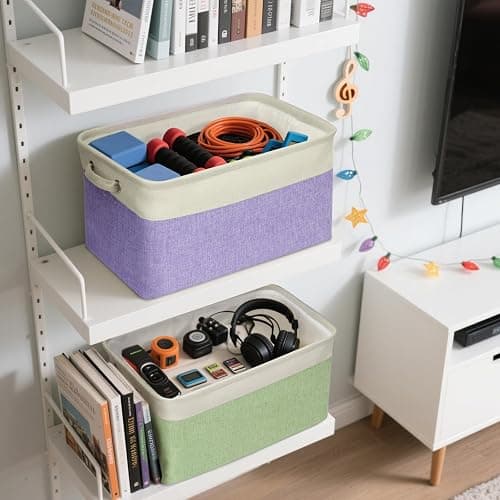 BALEINE 3 Pack Fabric Storage Bins for Shelves, Linen Storage Baskets for Organizing, Decorative Closet Bins for Clothes, Home (Grey, 15"x11"x9.5") thumbnail 2
