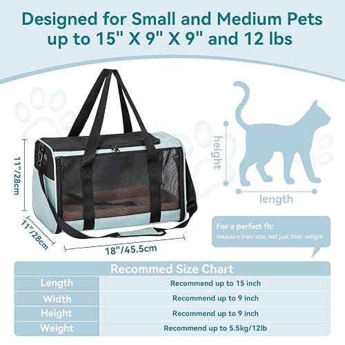 PETSFIT Soft-Sided Cat Carrier with Patented Safety Buckles, Lockable Zippers & Safety Tether,Escape-Resistant Travel Pet Carrier for Car Rides & Vet Visits, Airline Approved Under-Seat, Up to 12 lbs thumbnail 5