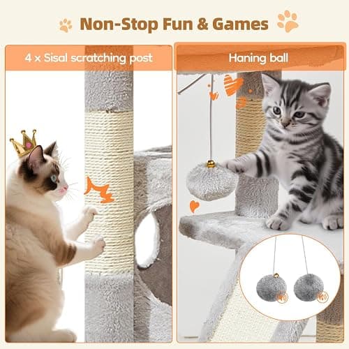 Taoqimiao Cat Tree,38.2-Inch Cat Tower for Indoor Cats,Suitable for Kittens with Luxurious cat condo with Adjustable Baskets and Luxurious Perch Light Gray MS029SW thumbnail 6