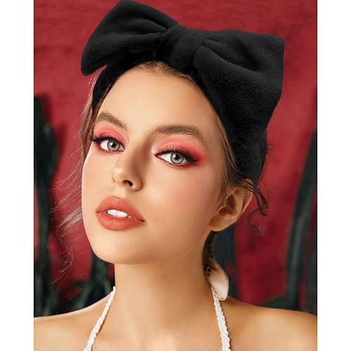 VELSCRUN Spa Headbands for Wash Face, Makeup Headband, Facial Skincare Headbands, 5 Pcs Black Puffy Sponge Spa Headband Bow Tie Hair Band Hair Clips Wristband Set Women Girls Accessories thumbnail 3