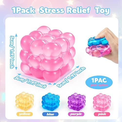Ice Cube Squishy Fidget Toy, Squeeze Cube, Slow Rising Squeeze Cubes Fidget Toy, Sensory Stress Relief Toy for Focus and Relax Hand Muscles, Soft Handheld Squishy Cubes for Desk Fidget (Pink) thumbnail 2