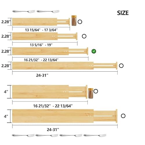 BAMEOS Drawer Dividers kitchen Organization Bamboo Utensil Organizers for Kitchen Bedroom Bathroom Dresser Office 4-pack thumbnail 2