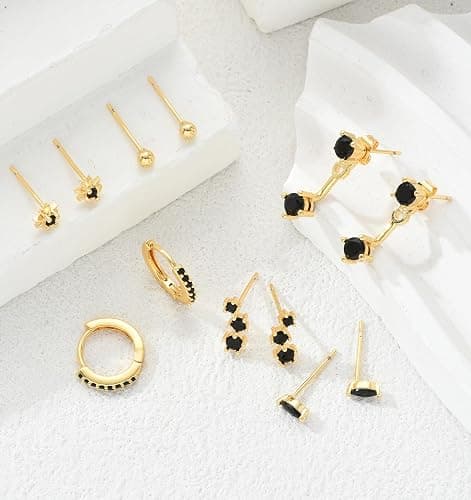 6 Pairs 14K Gold Plated Stud Earrings for Women, Hypoallergenic Cartilage Earrings for Multiple Piercing, Dainty Small Stackable Earrings Jewelry Set thumbnail 5