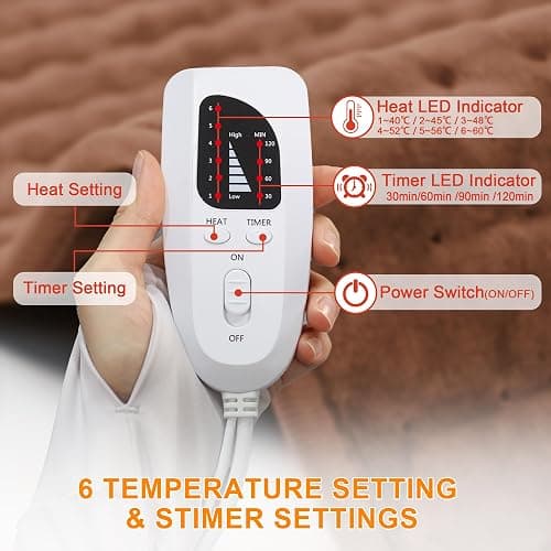 Deepsoon Heating Pad,Electric Heating Pads for Back,Neck,Abdomen,Moist Heating Pad for Shoulder,Knee,Arms,Legs,Dry/Moist Heat & Auto Shut Off,Birthday Gifts for Men and Women,Brown,24x12 Inch thumbnail 5
