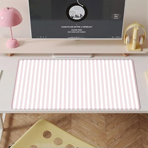 ohisxiacy Light Pink Striped Desk Mat Cute Pastel XXL Large Gaming Mouse Pad Desk Pad Kawaii Cozy Aesthetic Keyboard Laptop Computer Mat Home Office Decor for Women thumbnail 3