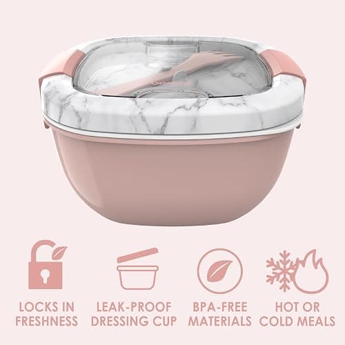 Bentgo Salad Container - 54 oz Bowl with 4-Compartment Toppings Tray, Dressing Container, Reusable Fork, BPA-Free Lunch Box for Meal Prep & Food Storage; Removable Bento Tray (Blush Marble) thumbnail 4