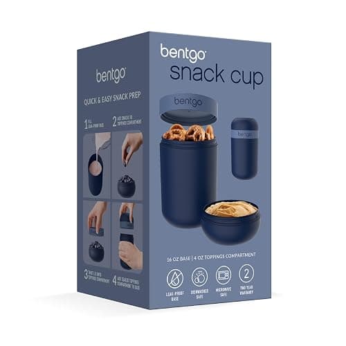 Bentgo Snack Cup - Reusable Snack Container with Leak-Proof Design, Toppings Compartment, and Dual-Sealing Lid, Portable & Lightweight for Work, Travel, Gym - Dishwasher Safe (Navy) thumbnail 7