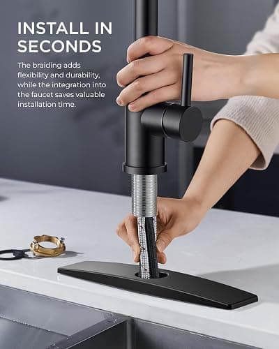FORIOUS Kitchen Faucet with Pull Down Sprayer, Stainless Steel, Matte Black | 3-Mode Sprayer, Classic Bar Sink Faucet with Deck Plate, High Arc Single Handle, Suitable for Farmhouse Laundry Rv Camper thumbnail 5