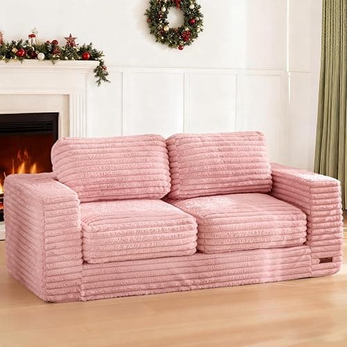 MAXYOYO Bean Bag Chair, Two-seat Bean Bag Sofa with Pillows and Armrests for Adults, Upholstered Loveseat Floor Sofa Couch Fluffy Chair Bean Bag Couch for Bedroom Living Room, Pink - Image 1