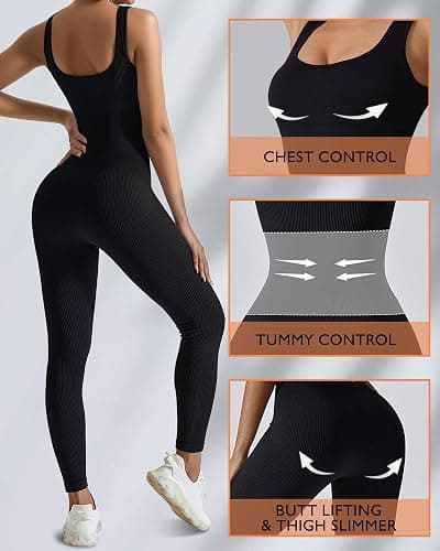 AURUZA Jumpsuit for Women Workout Seamless Jumpsuits Yoga Ribbed One Piece Tank Tops Rompers Sleeveless Exercise Jumpsuits thumbnail 4