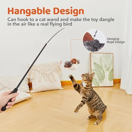 Potaroma Cat Toys Rechargeable Flapping Bird Sparrow, Lifelike Chirp Tweet, Touch Activated Kitten Toy Interactive Cat Exercise Toys for All Breeds Cat Kicker Catnip Toys 4.0 Inches thumbnail 6