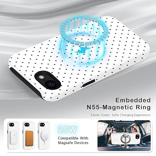 Amzfield for iPhone 16e Case Compatible with Magsafe Cute Polka Dot Aesthetic Magnetic Design Women Girls Fall Chic Girly Pretty Dual Layer Hybrid Protection Elegant Case for iPhone 16 e, White thumbnail 4