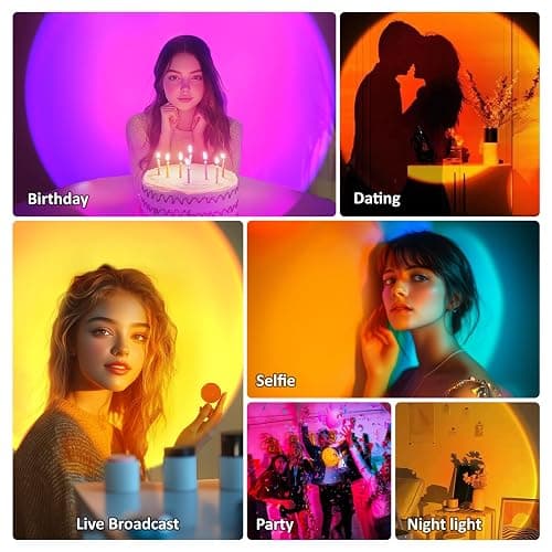 Kangtaixin Sunset Lamp - Lampada da Tramonto RGB – Controllo App, Connettore USB, Proiettore LED Girevole a 180°, Luce D'atmosfera Romantica, Adatta per Fotografia, Selfie, Decorazione del Soggiorno thumbnail 5
