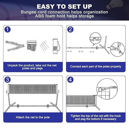 BAGAIL Badminton Net, Height Adjustable Kids Volleyball Net, Foldable Nylon Net 10 ft/14ft/17ft Wide, Tennis Net, Small Pickleball Net for Backyard Game and Indoor Outdoor Use, Easy Setup thumbnail 8