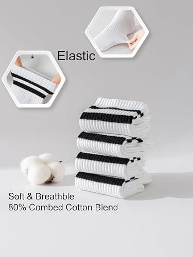 YUWELL Womens Striped Crew Socks, Cotton Socks for Women 4Pairs,Size 5-10 | Cozy Casual Socks thumbnail 4