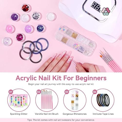 Saviland Acrylic Nail Kit for Beginners: Keratin Acrylic Powder Castor Oil Vitamin E Gel Nail Polish Primer 180W Nail Lamp Nail Drill Full Tools Everything Home Starters thumbnail 7