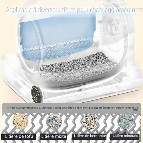 XQDKoon Litière autonettoyante pour chat avec 2 rouleaux de sacs poubelle et tapis de litière pour chat, contrôle par application pour plusieurs chats (A) thumbnail 7